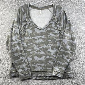 Mudd Long Sleeve Top Juniors Large Green Camouflaged V-Neck Top Juniors L